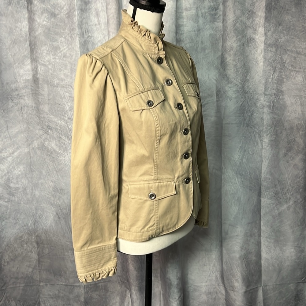 Eddie Bauer Khaki Ruffle Collar Safari Jacket with Ruffle Cuffs - MP - Picture 4 of 16
